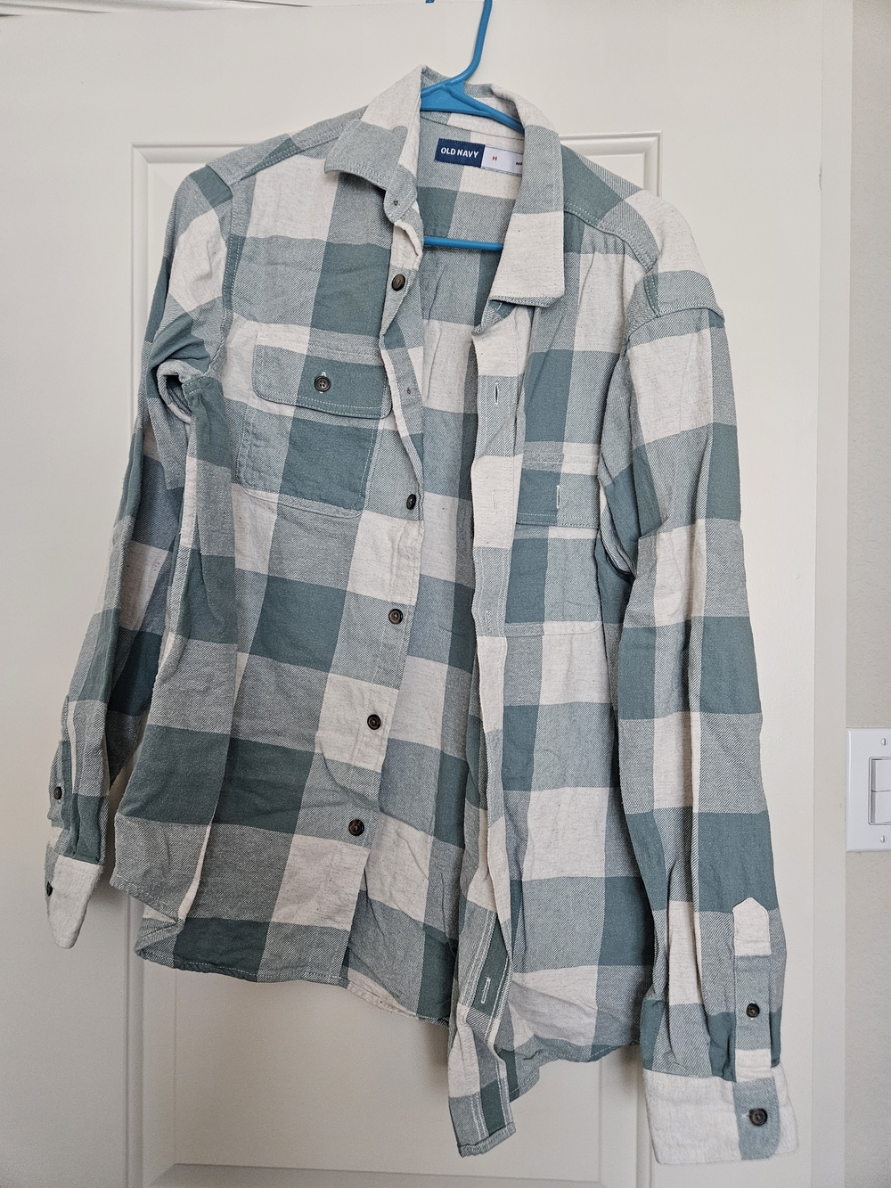 Old Navy Sage Green & White Plaid Button-Down Shirt